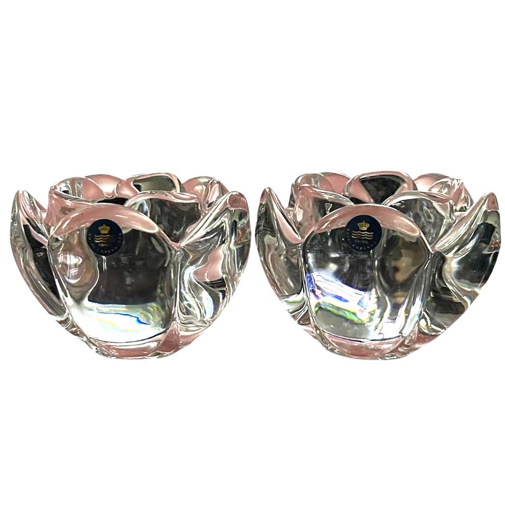 VTG Vintage Royal Copenhagen Lotus Set 2 Glass Candle Holders Regency Coquette